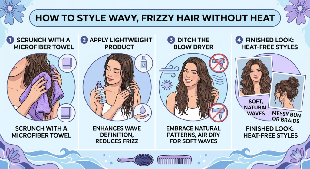 How To Style Wavy Frizzy Hair Without Heat
